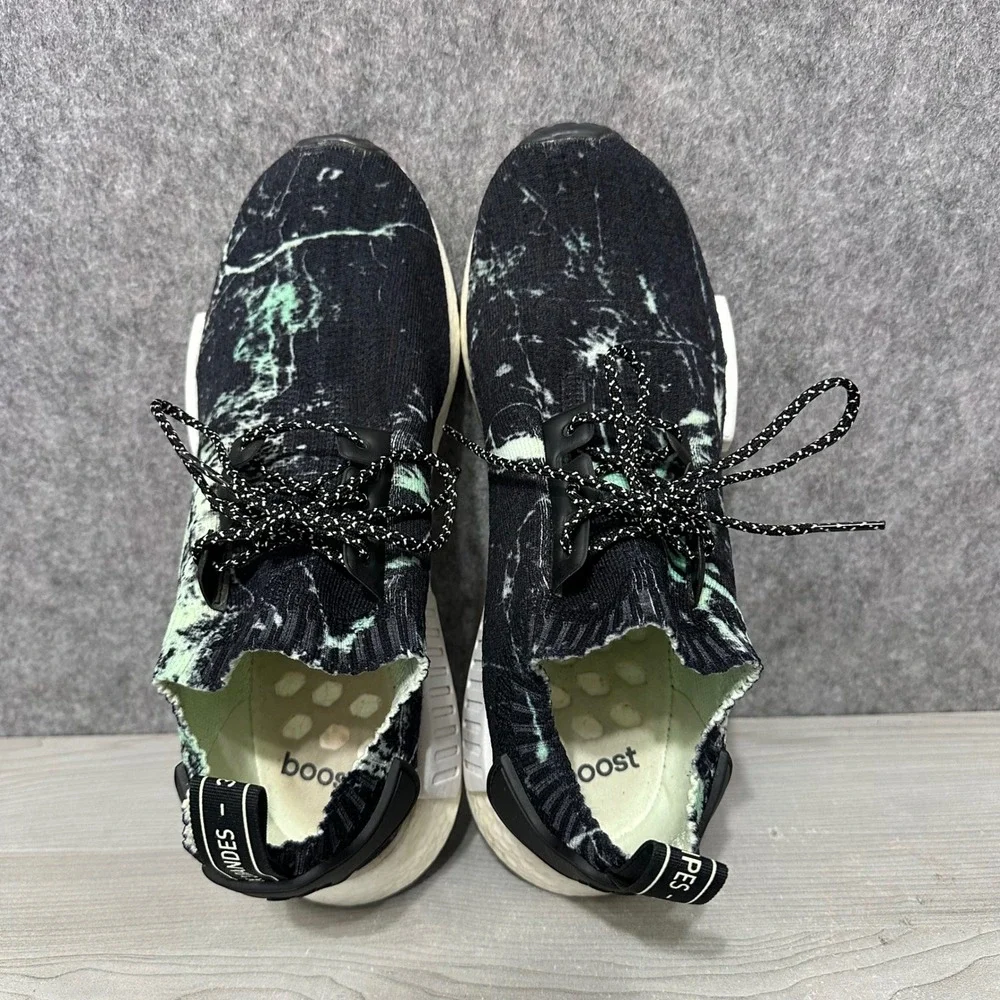 Adidas NMD R1 Primeknit Mens Size 10 Black‎ Green Marble Aero Green BB7996
